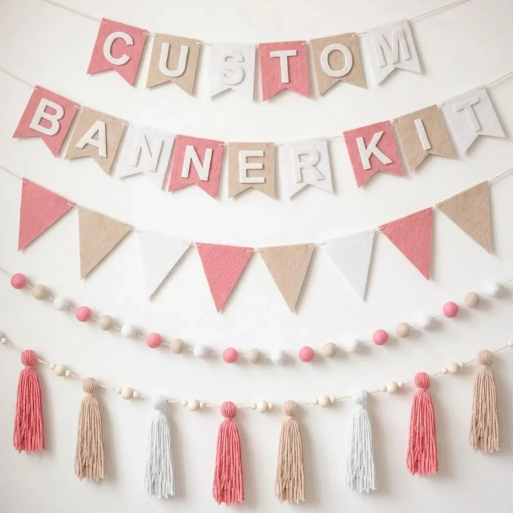 139 Pcs Felt DIY Custom Banner Kit - Celebration, Birthday, Baby Shower + (Pink)